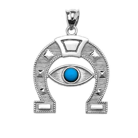 Silver Evil Eye Protection HorseShoe Necklace Luck - Picture 3 of 8